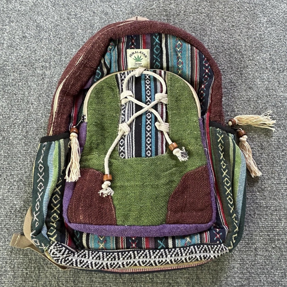 Himalayan Hemp Backpack 16" Multicolor Striped Canvas Soft Case Nepal Travel Bag
